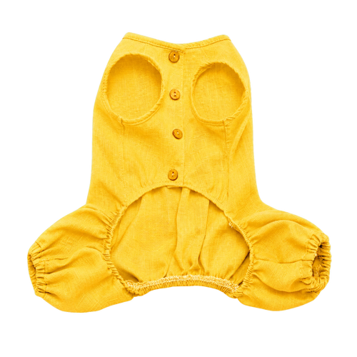 Linen Dog Jumpsuit & Sun Hat Set - Lightweight Summer Dog Outfit