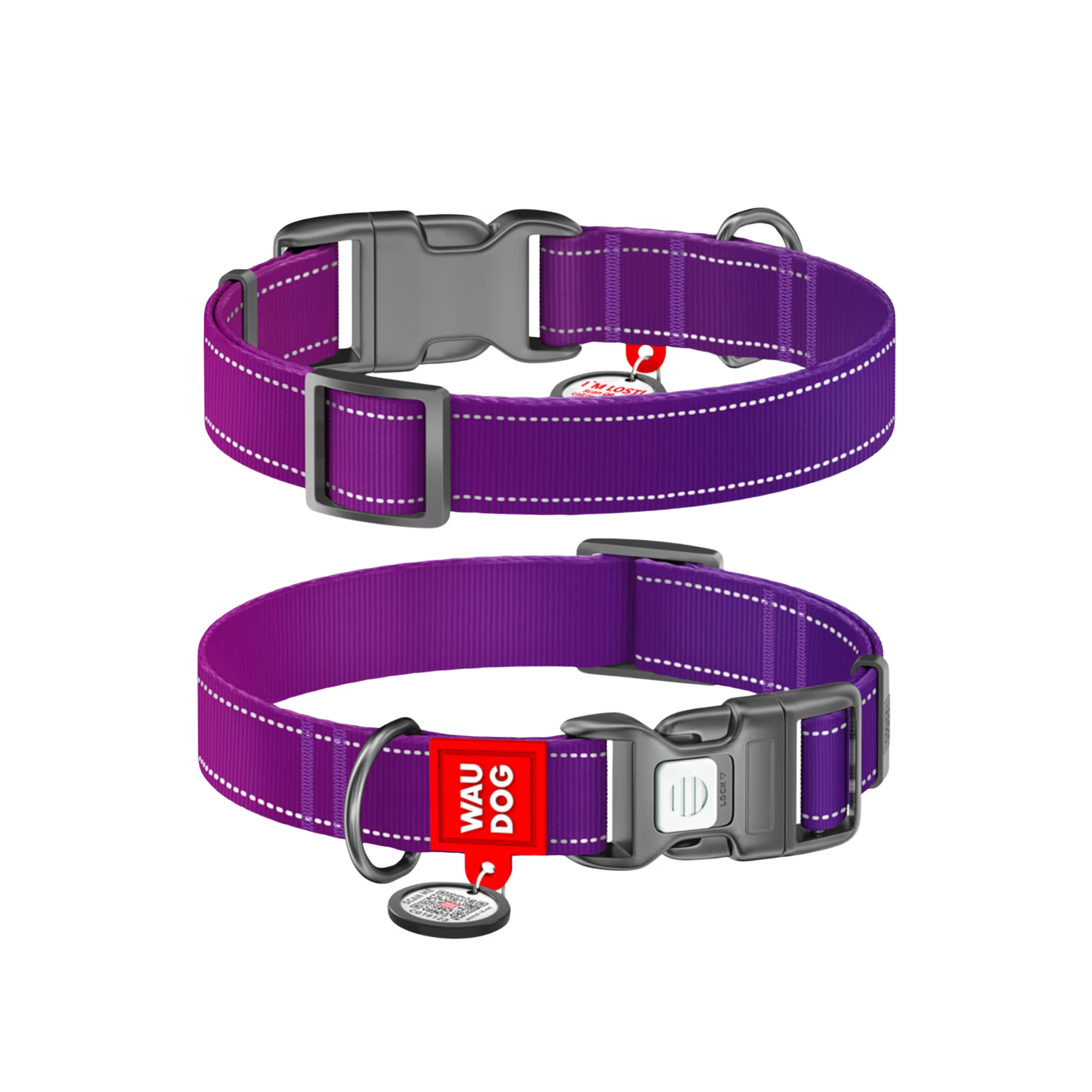 Mono Reflective Dog Collar with QR ID Tag