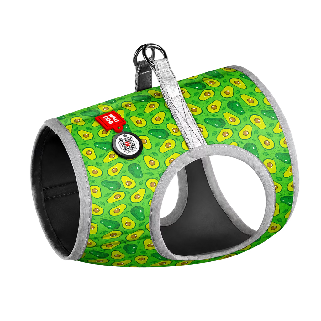Soft Dog Harness Vest with Smart QR ID Tag - Avocado&Donuts Collection