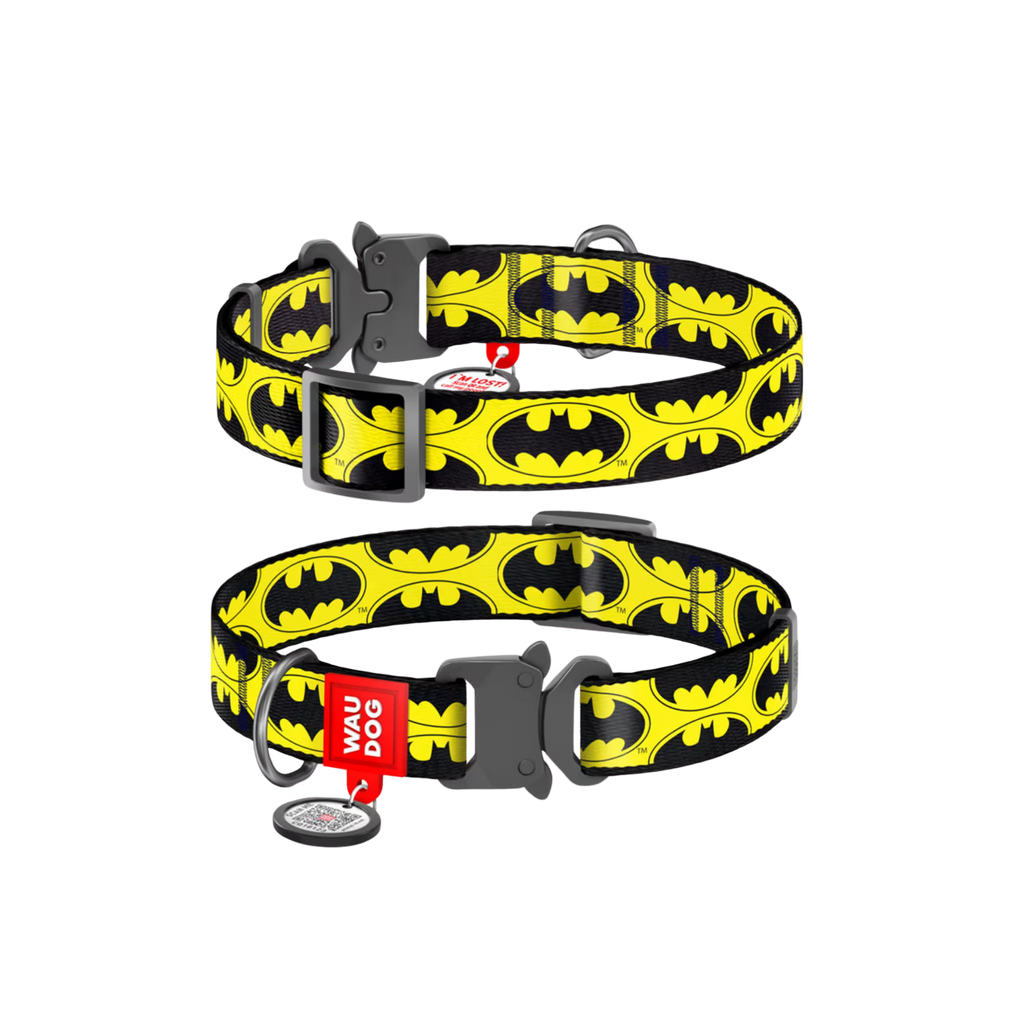 Batman Dog Collar with QR ID Tag