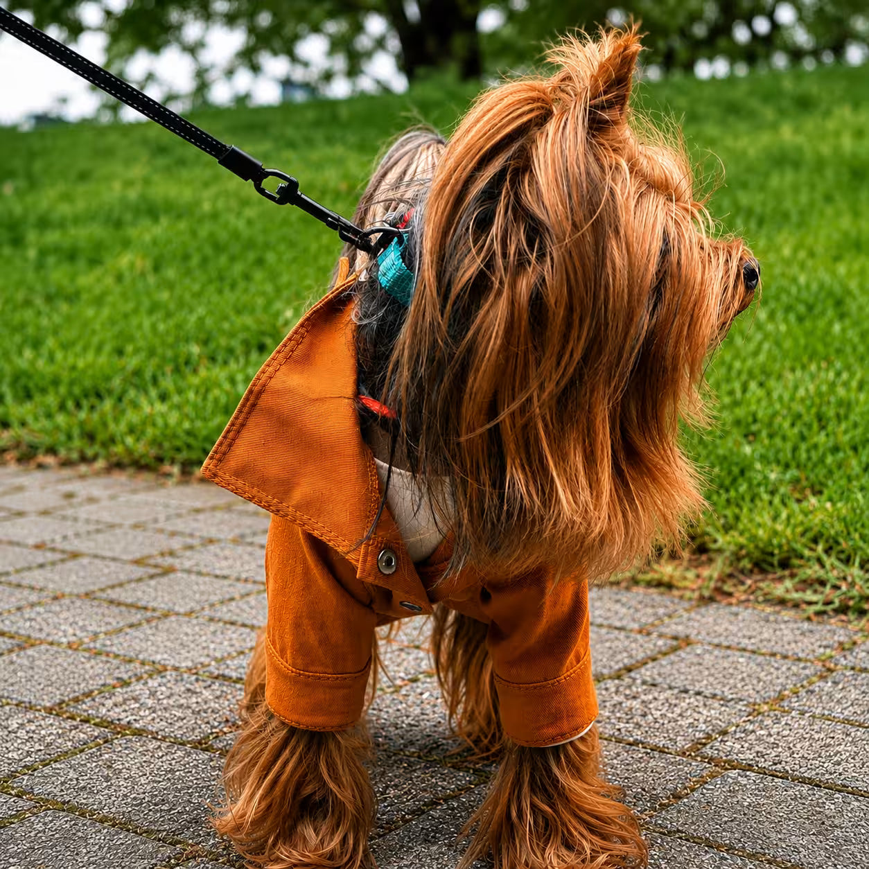 Designer Denim Dog Jacket & Pants Set with Lace
