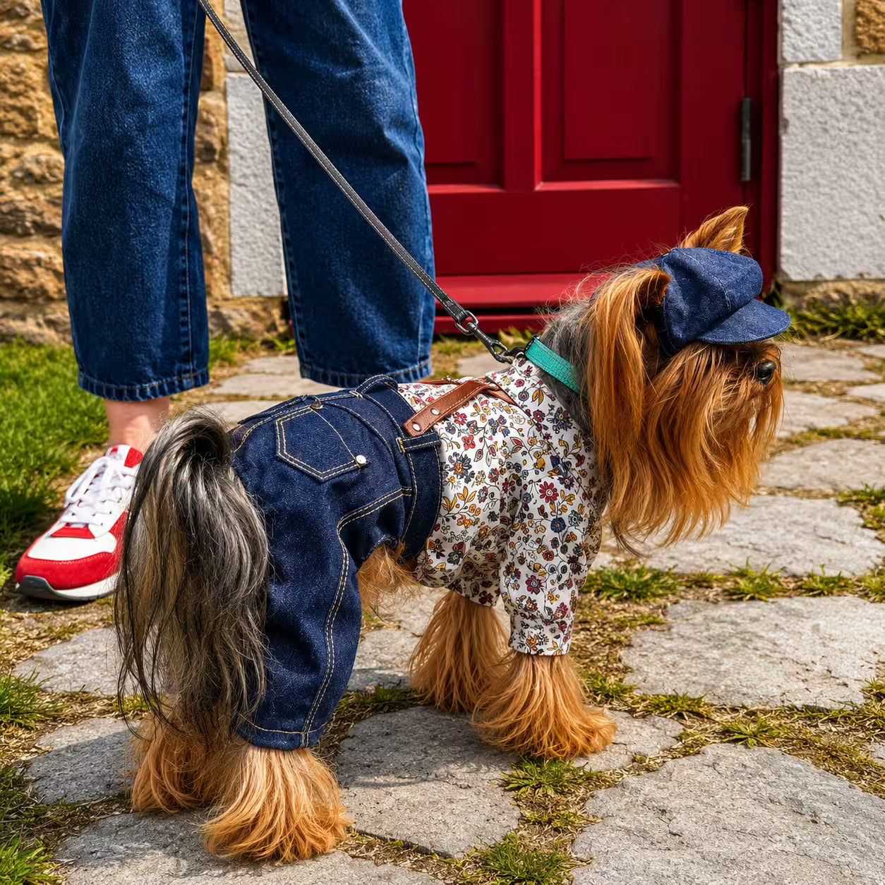 Jeans and Cap Denim Set for Small Dogs