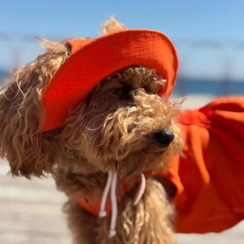 Linen Dog Jumpsuit & Sun Hat Set - Lightweight Summer Dog Outfit