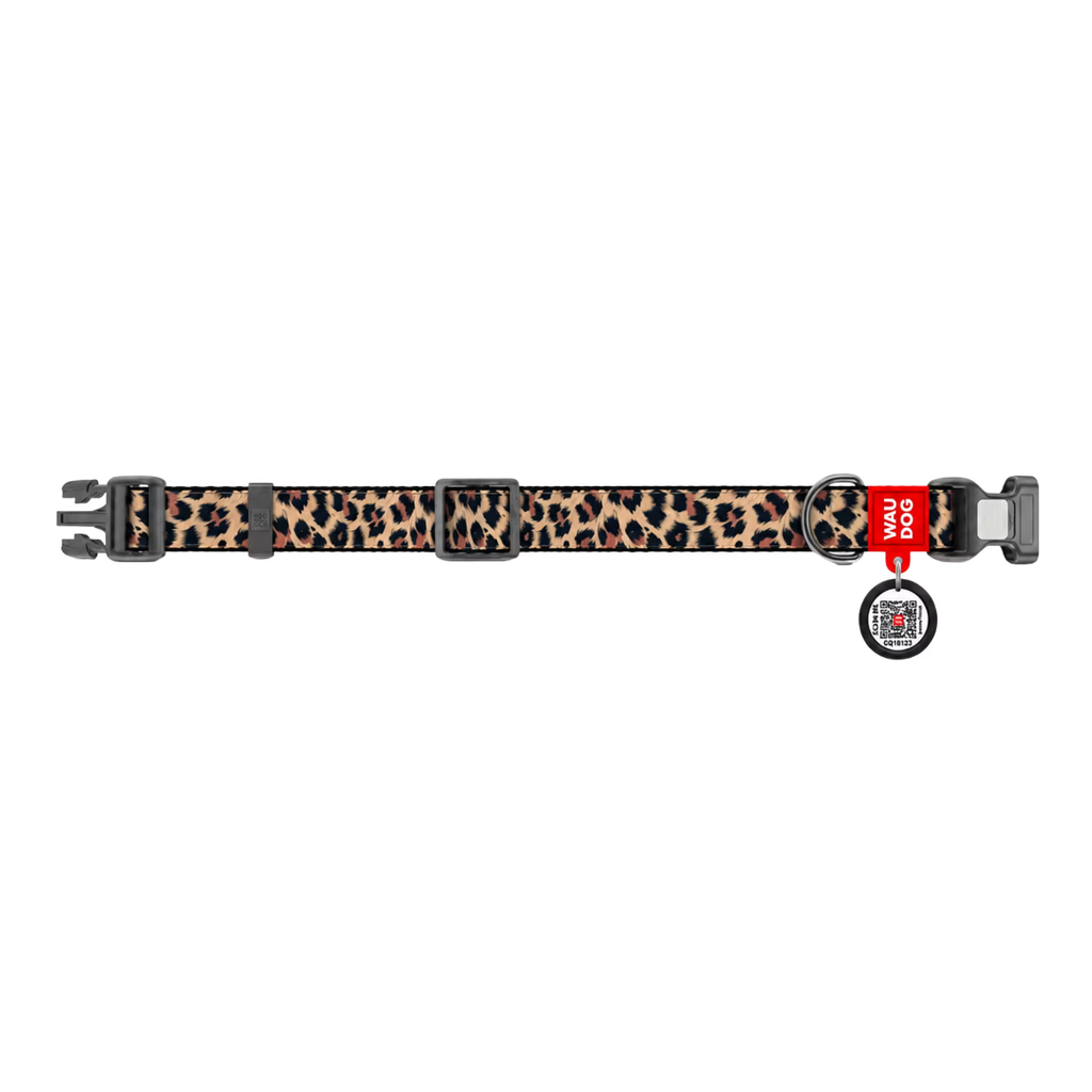 Nylon Dog Collar with Smart QR ID Tag - Leopard Collection