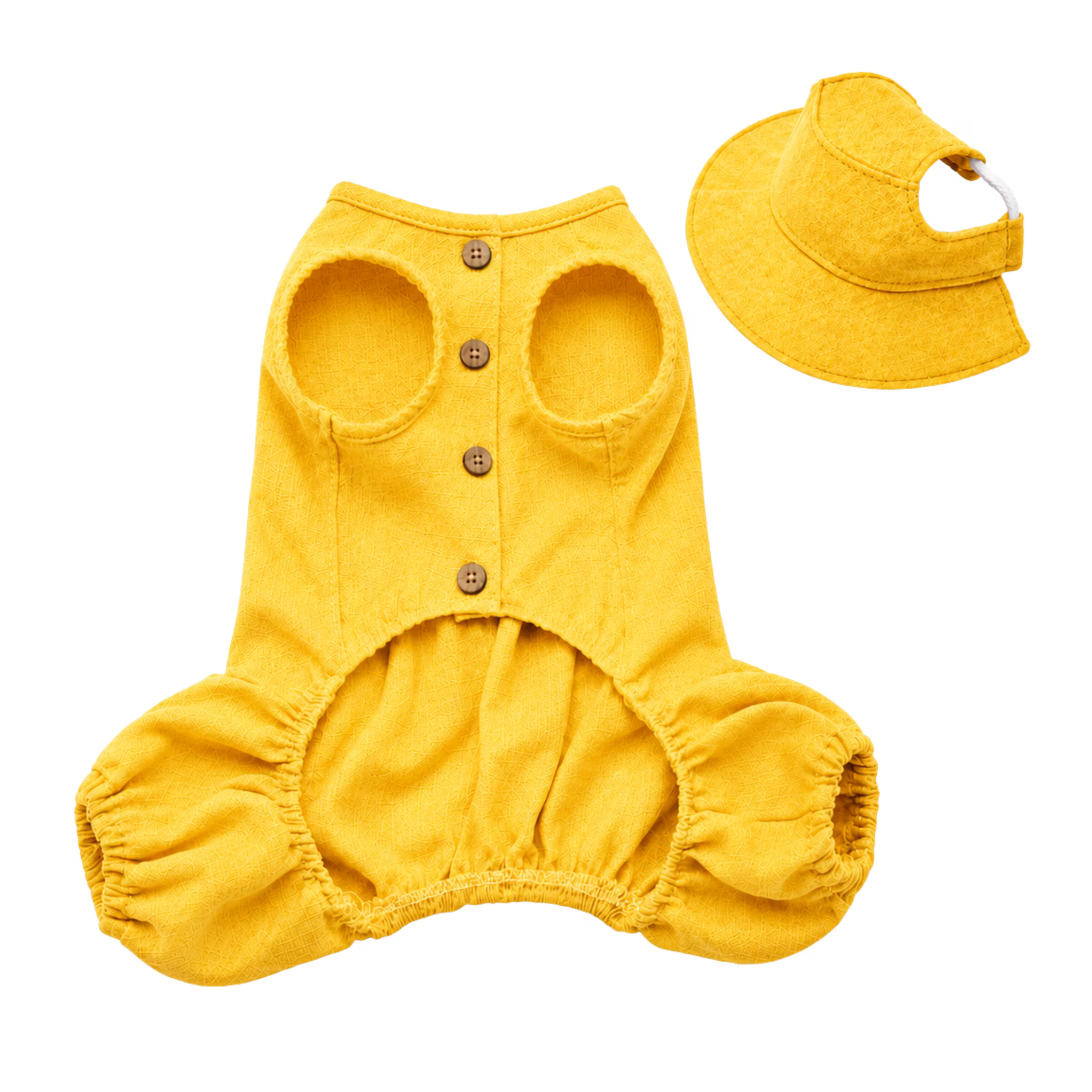 Linen Dog Jumpsuit & Sun Hat Set - Lightweight Summer Dog Outfit