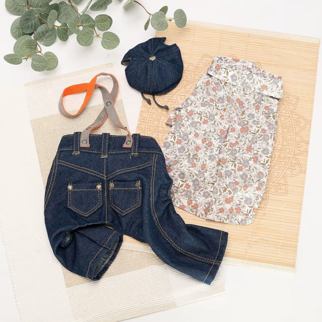 Jeans and Cap Denim Set for Small Dogs
