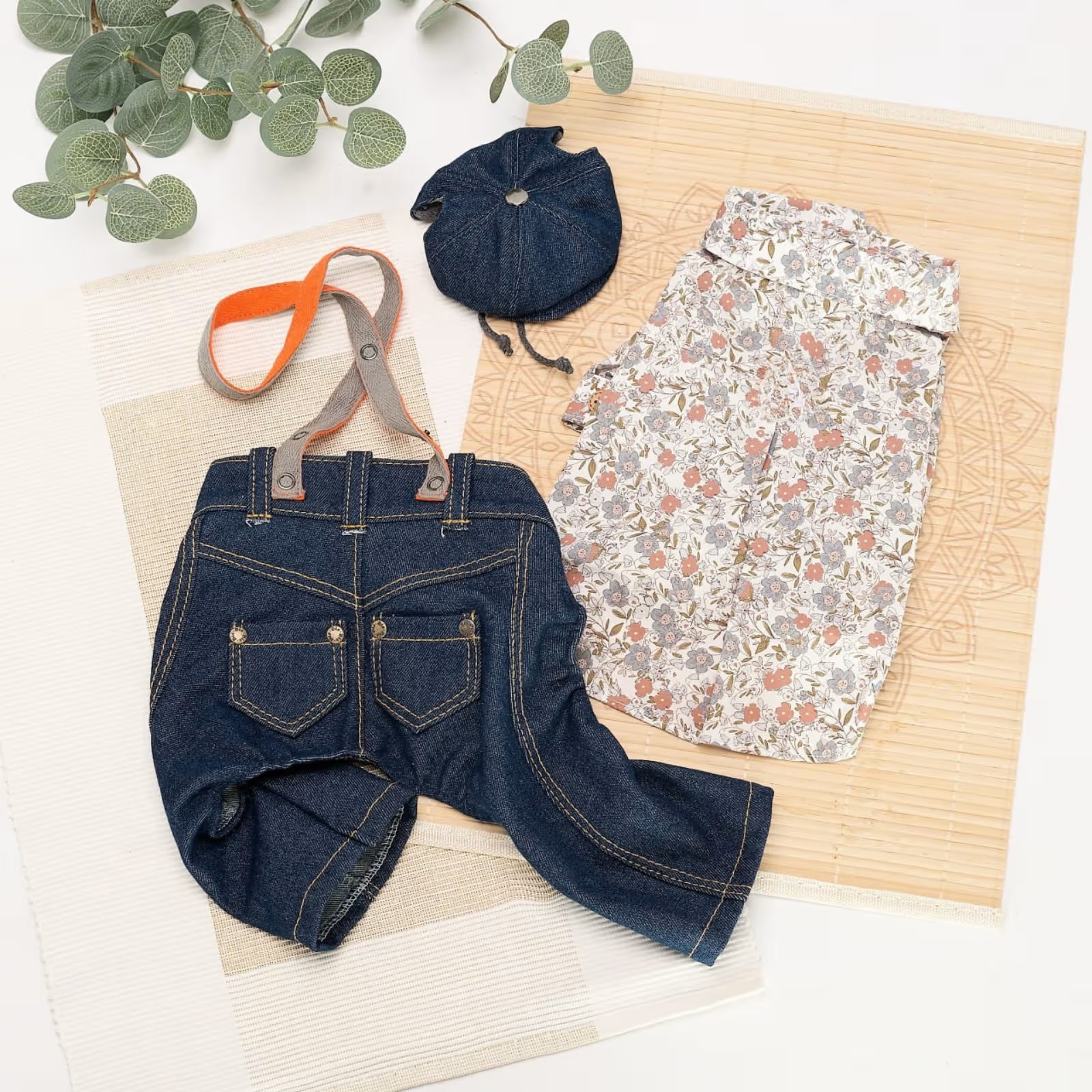 Jeans and Cap Denim Set for Small Dogs