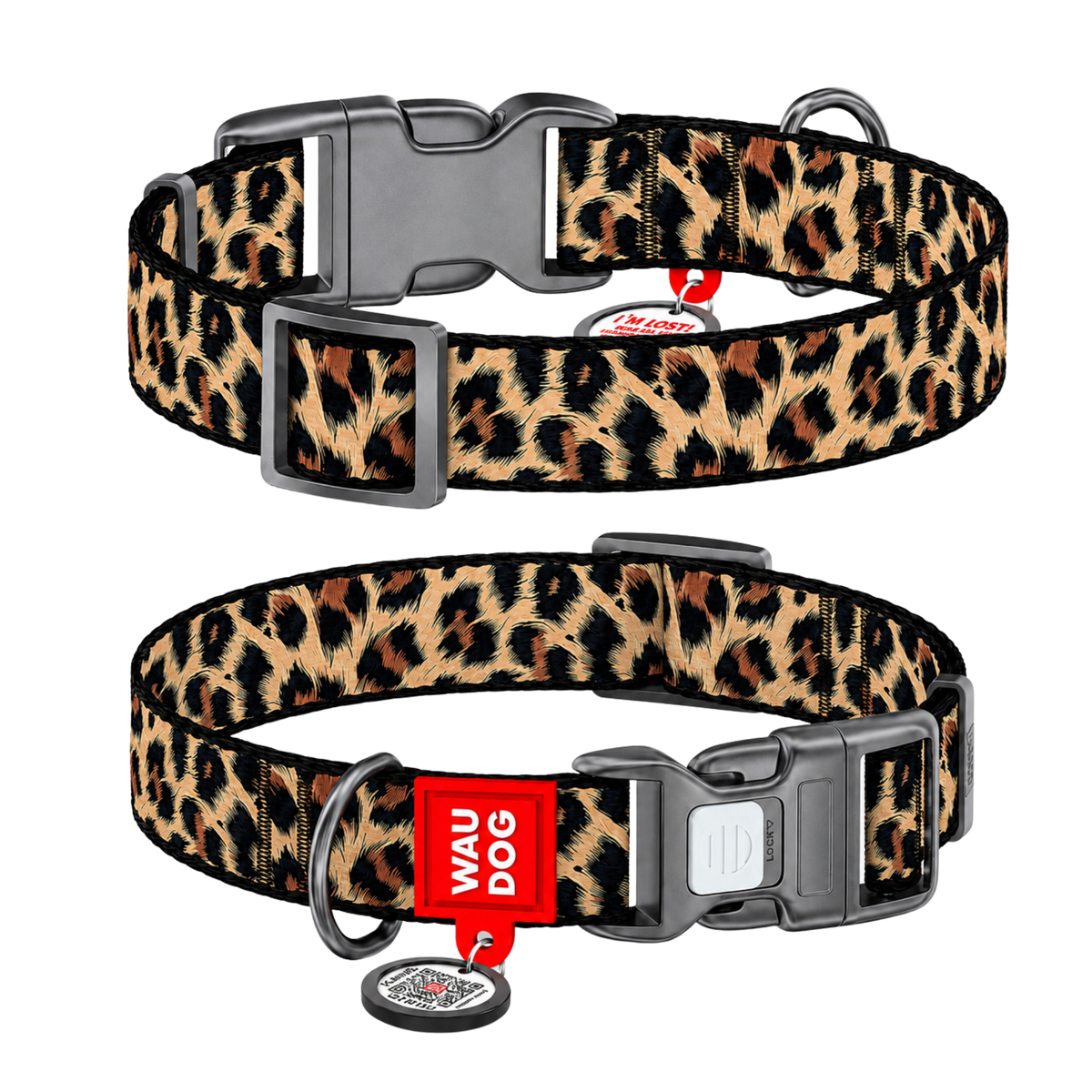 Leopard Print Dog Collar with Smart QR ID Tag