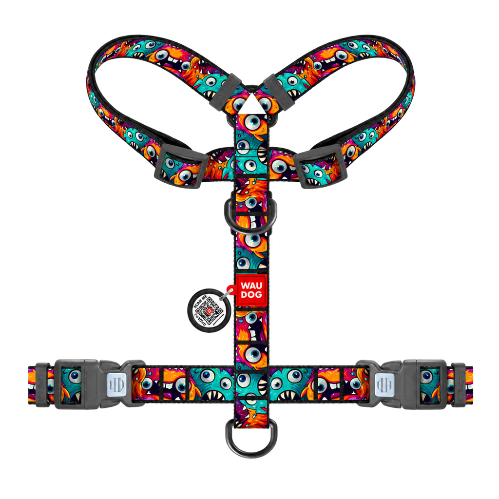 H-Harness Dog Harness with QR ID Tag – Monsters & Oranges Collection