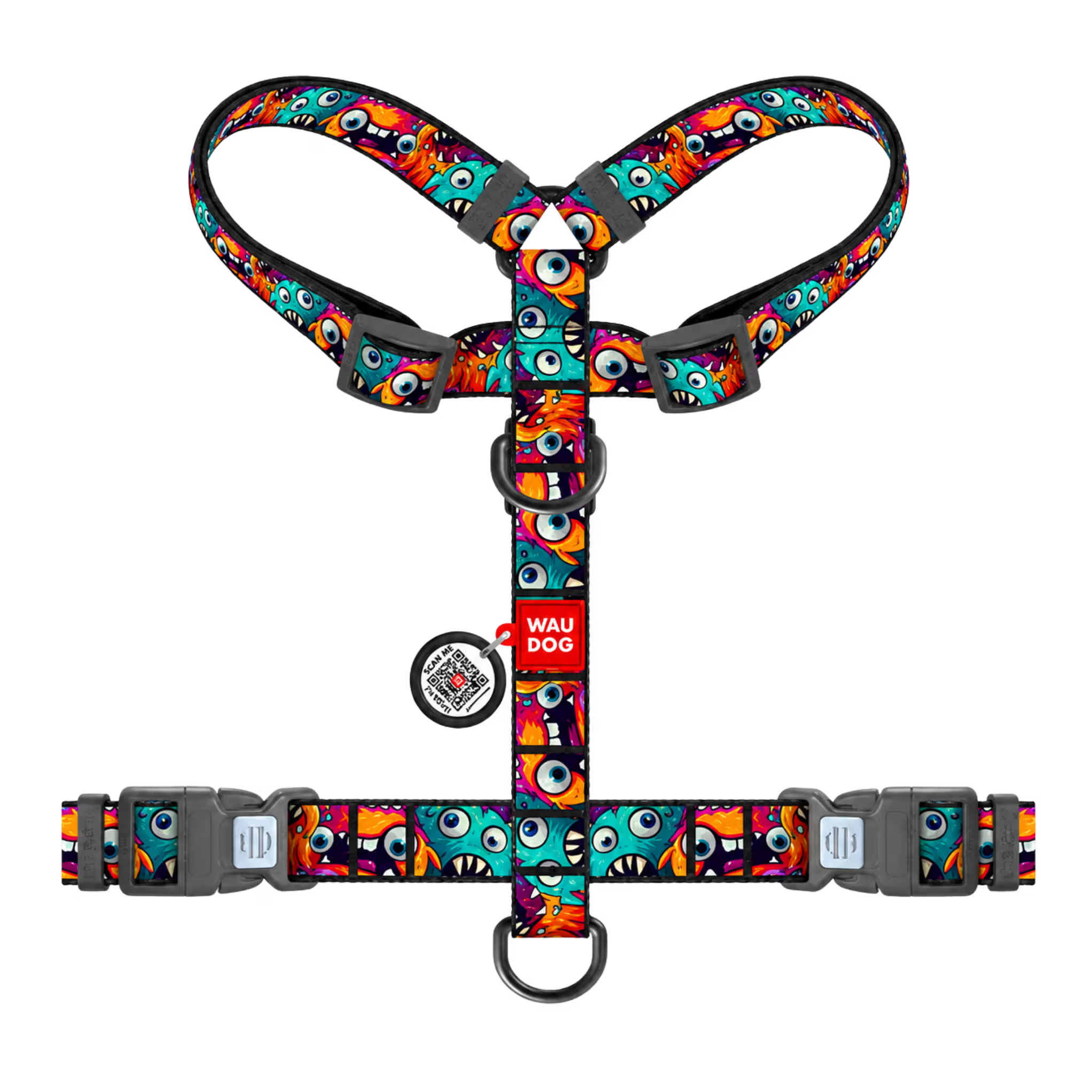 H-Harness Dog Harness with QR ID Tag – Monsters & Oranges Collection