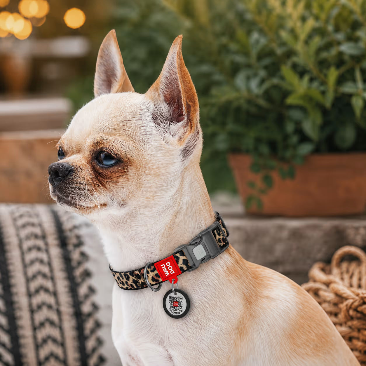 Nylon Dog Collar with Smart QR ID Tag - Leopard Collection
