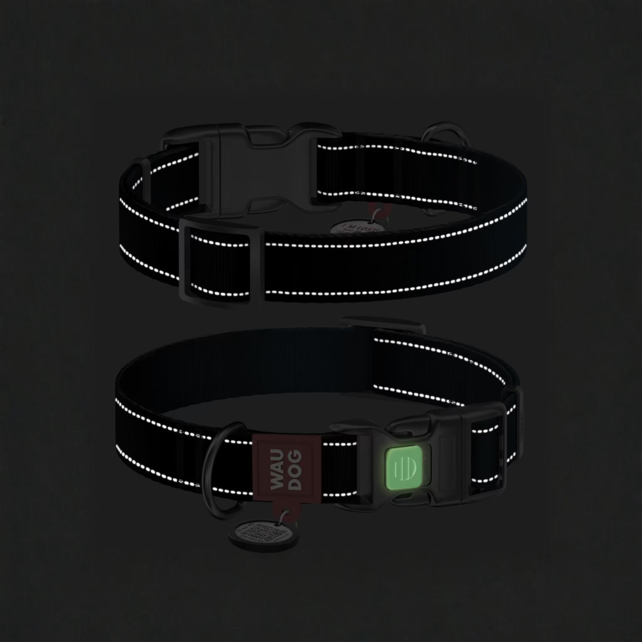 Mono Reflective Dog Collar with QR ID Tag