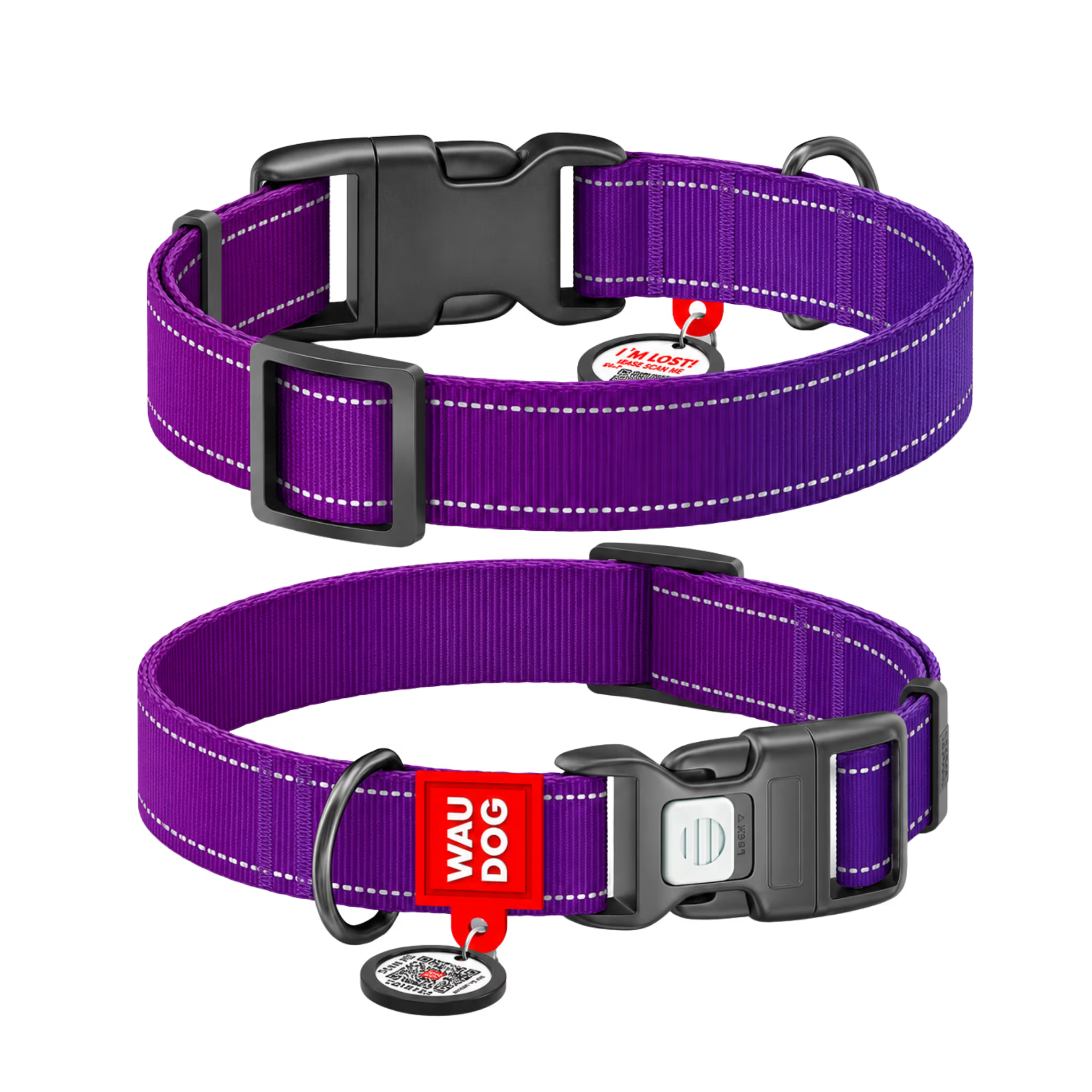 Mono Reflective Dog Collar with QR ID Tag