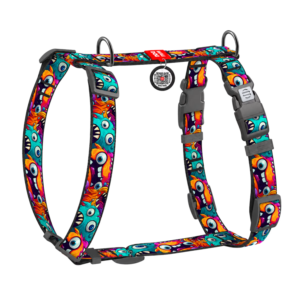 H-Harness Dog Harness with QR ID Tag – Monsters & Oranges Collection