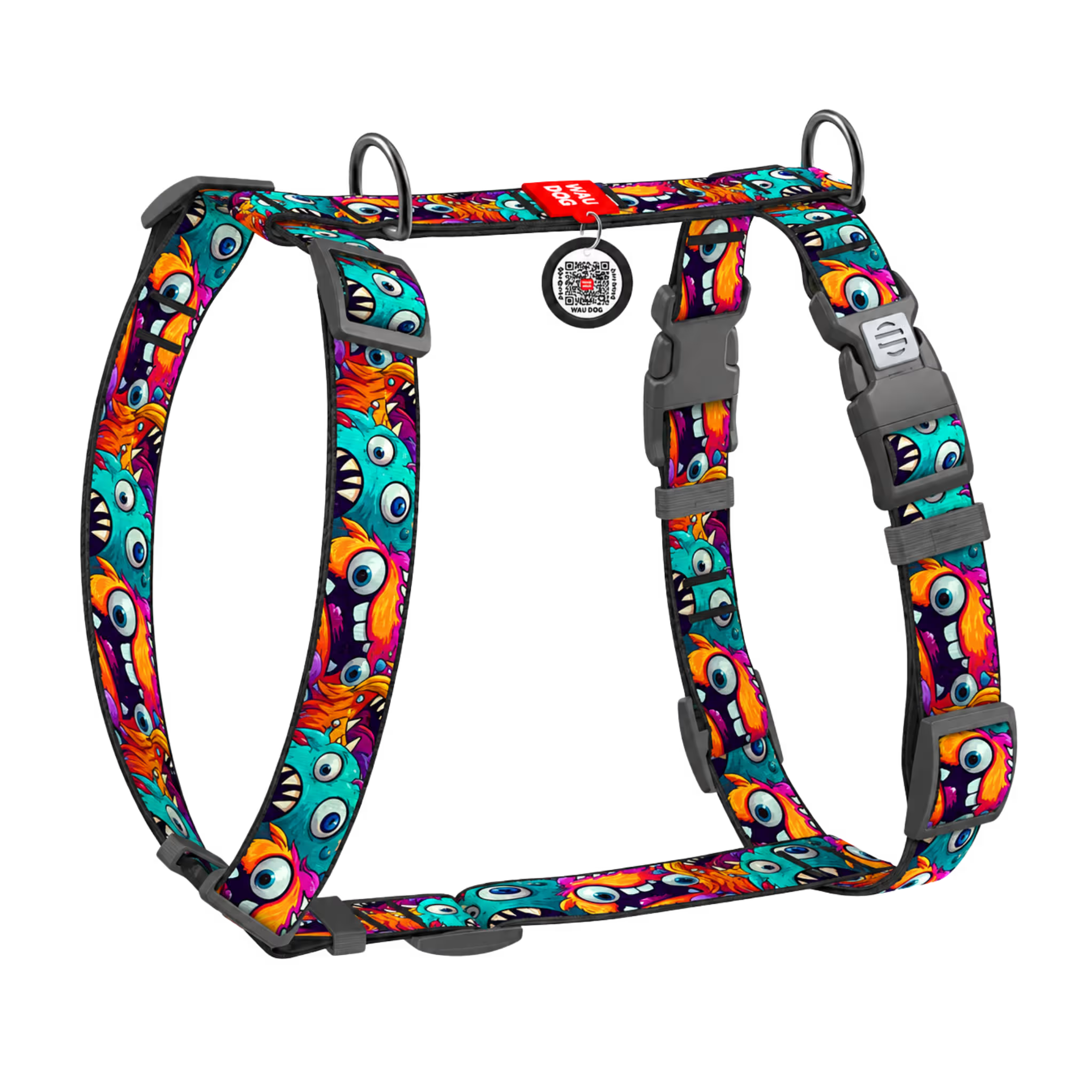 H-Harness Dog Harness with QR ID Tag – Monsters & Oranges Collection