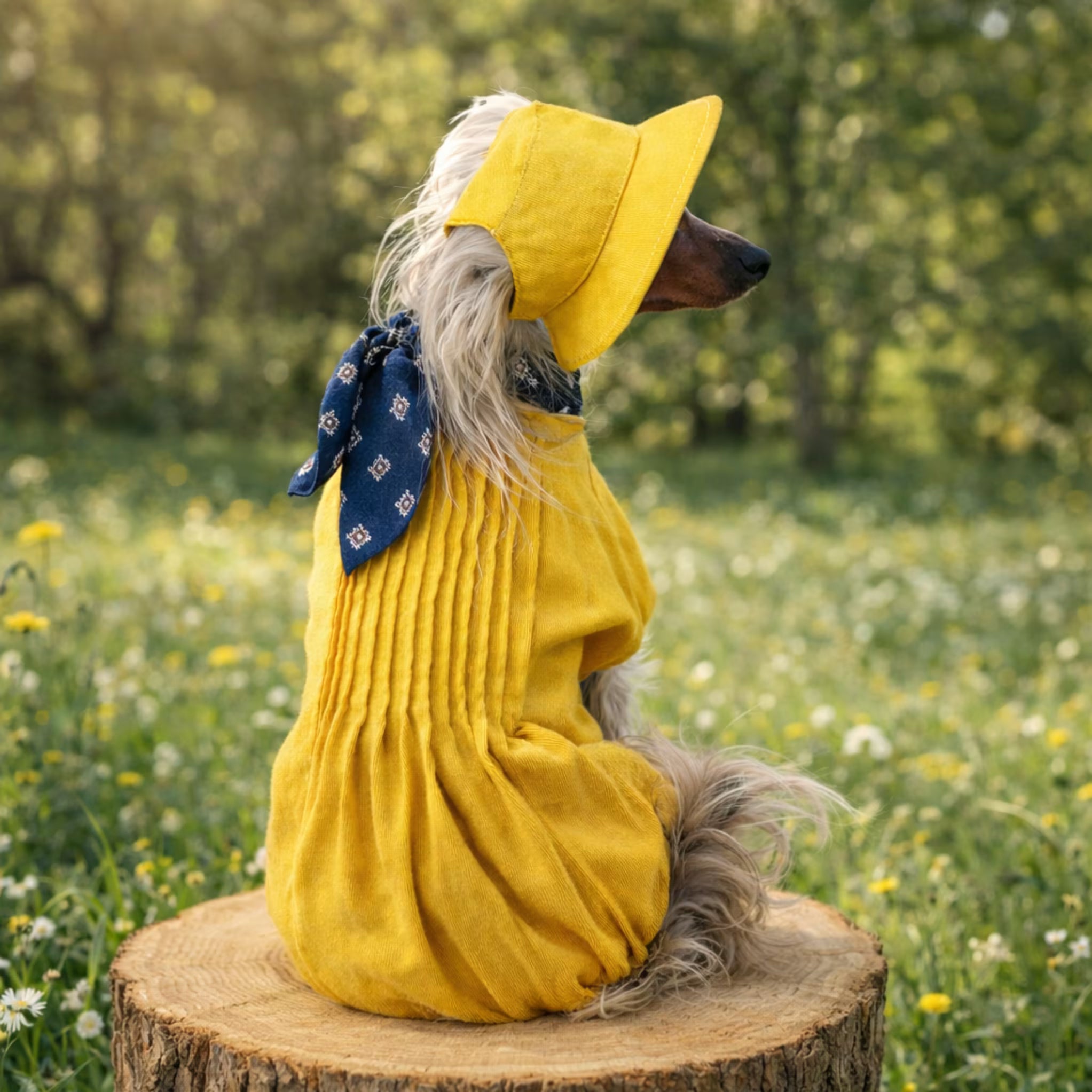 Linen Dog Jumpsuit & Sun Hat Set - Lightweight Summer Dog Outfit