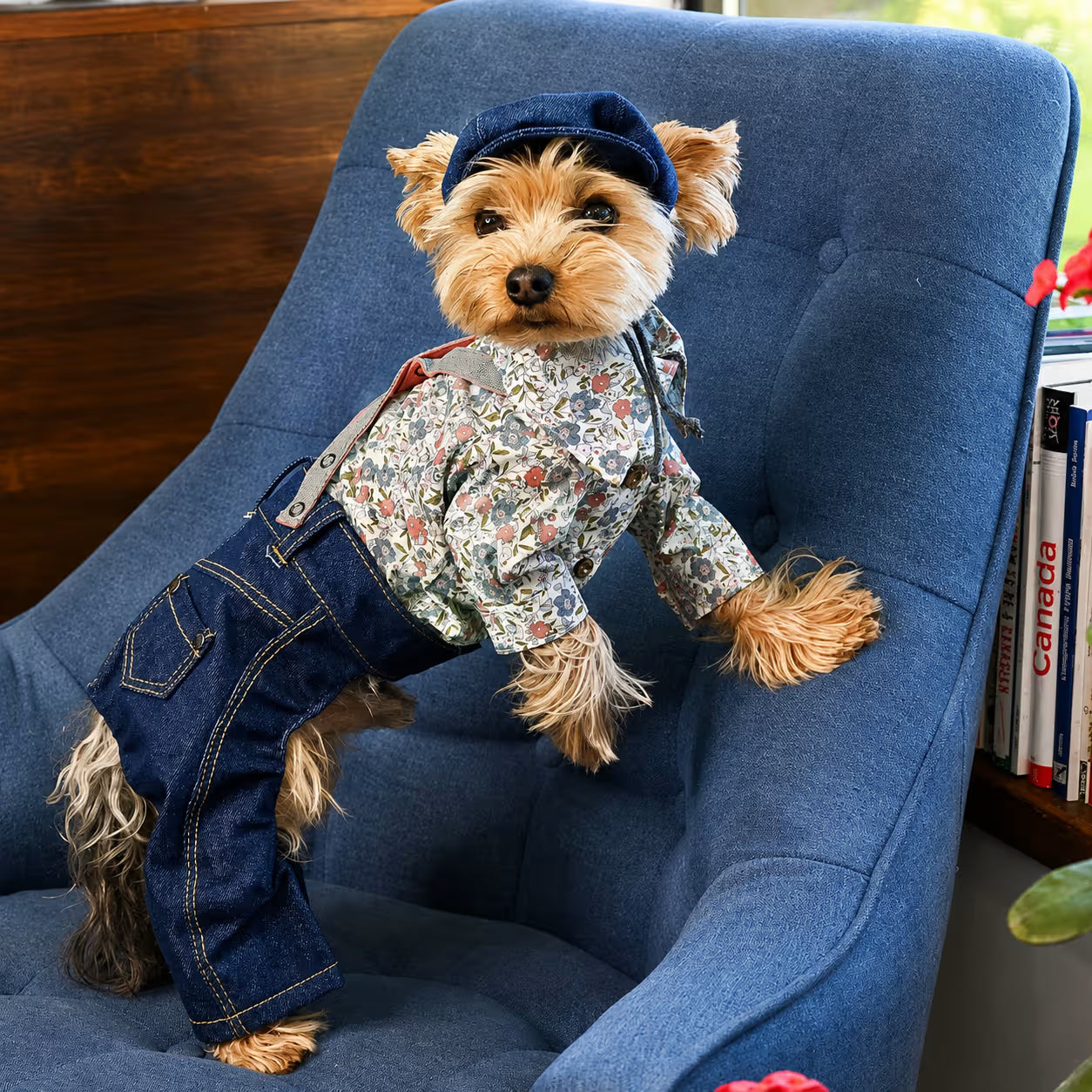 Jeans and Cap Denim Set for Small Dogs