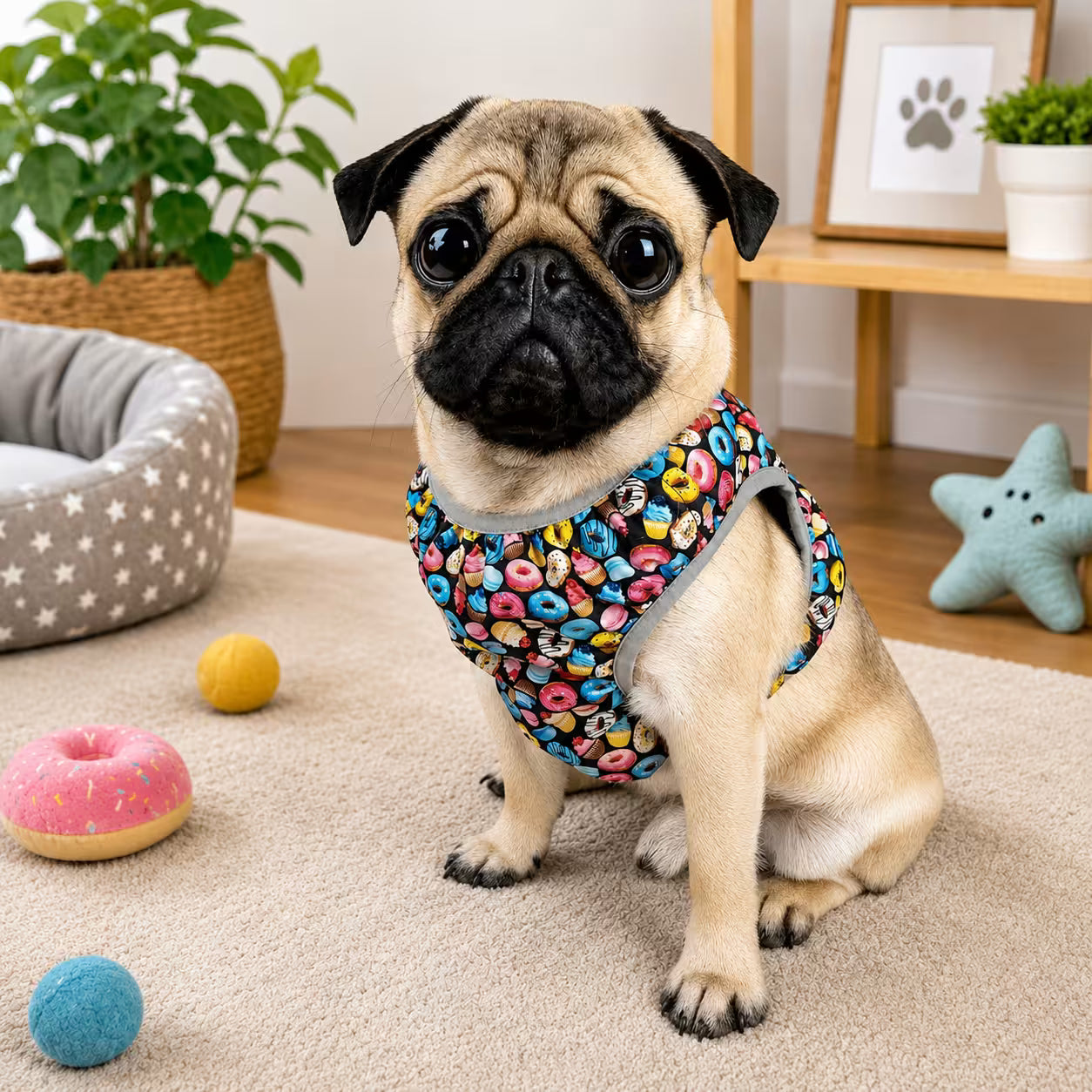 Soft Dog Harness Vest with Smart QR ID Tag - Avocado&Donuts Collection